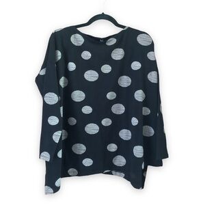 M x Matth Ildur Boxy Long Sleeve Polka Dot Top Black Tan Lagenlook Size S/M